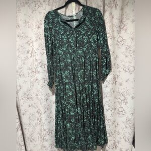 Zara Black and Green Floral Long Sleeve Dress